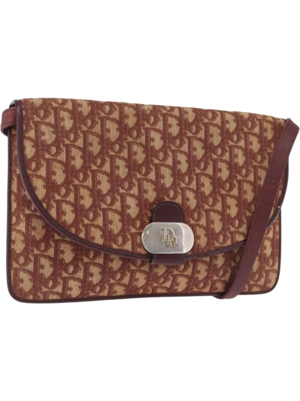 Christian Dior Trotter Canvas Shoulder Bag Red Gold Tone